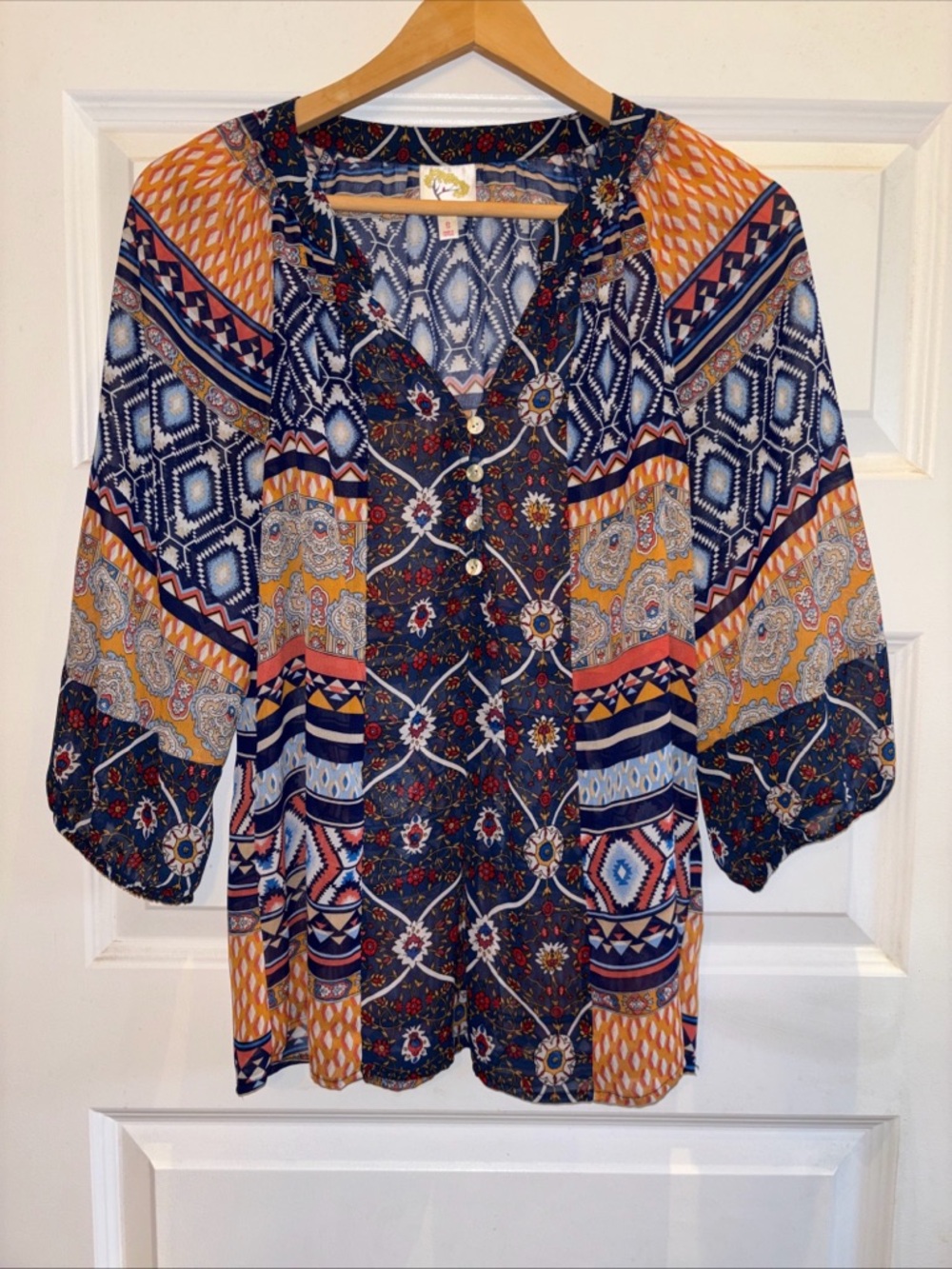 Anthropologie Fig And Flower Sheer S Blouse Boho Revival Flowy Festival Aztec